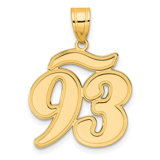 14k Yellow Gold Brushed Border Script Number 93 Pendant