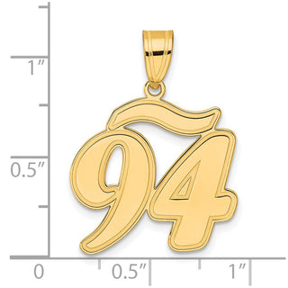 14k Yellow Gold Brushed Border Script Number 94 Pendant