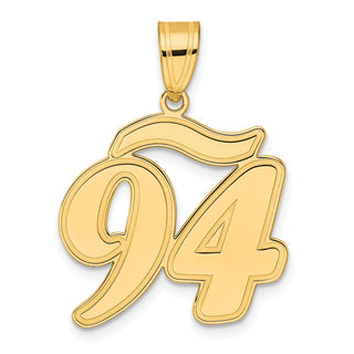 14k Yellow Gold Brushed Border Script Number 94 Pendant