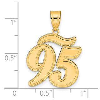 14k Yellow Gold Brushed Border Script Number 95 Pendant