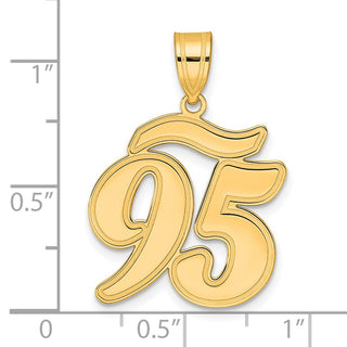 14k Yellow Gold Brushed Border Script Number 95 Pendant