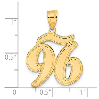 14k Yellow Gold Brushed Border Script Number 96 Pendant