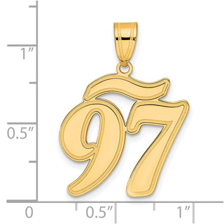 14k Yellow Gold Brushed Border Script Number 97 Pendant
