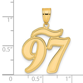 14k Yellow Gold Brushed Border Script Number 97 Pendant