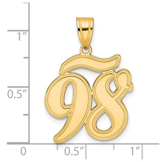 14k Yellow Gold Brushed Border Script Number 98 Pendant