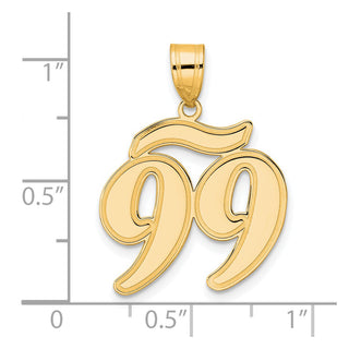 14k Yellow Gold Brushed Border Script Number 99 Pendant