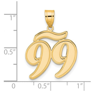 14k Yellow Gold Brushed Border Script Number 99 Pendant