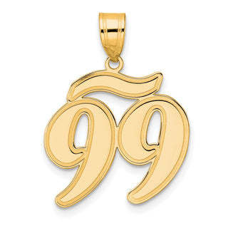 14k Yellow Gold Brushed Border Script Number 99 Pendant