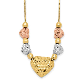 14k Tri-color Gold Puff & Flat Hearts Necklace