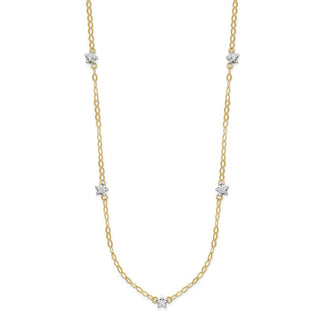 14K Two-tone Gold Oval Chain Diamond-Cut Stars w/ 2in Ext Necklace