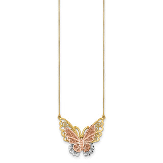 14k Yellow & Rose Gold w/ Rhodium Butterfly Necklace SF2041-18