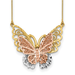 14k Yellow & Rose Gold w/ Rhodium Butterfly Necklace SF2041-18