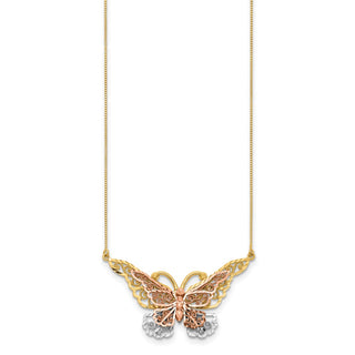 14k Yellow & Rose Gold w/ Rhodium Butterfly Necklace SF2042-17