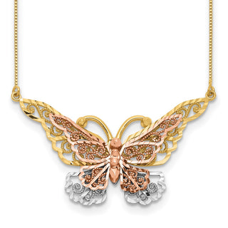 14k Yellow & Rose Gold w/ Rhodium Butterfly Necklace SF2042-17