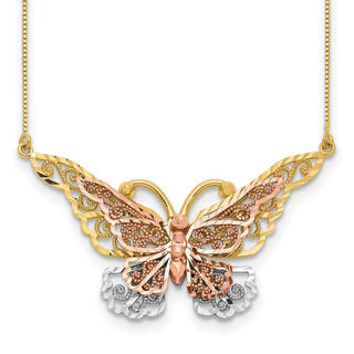14k Yellow & Rose Gold w/ Rhodium Butterfly Necklace SF2042-17