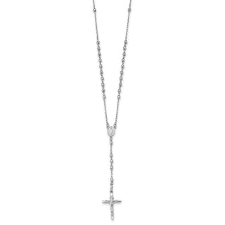 24" 14k White Gold Diamond-Cut 3mm Beaded Rosary Necklace