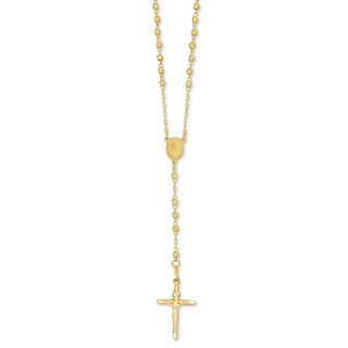 24" 14k Yellow Gold Diamond-Cut 3mm Beaded Rosary Necklace