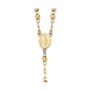 24" 14k Yellow Gold Diamond-cut 4mm Beaded Rosary Necklace