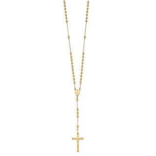 24" 14k Yellow Gold Diamond-cut 4mm Beaded Rosary Necklace