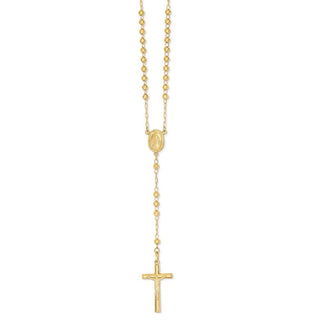 24" 14k Yellow Gold Diamond-cut 4mm Beaded Rosary Necklace