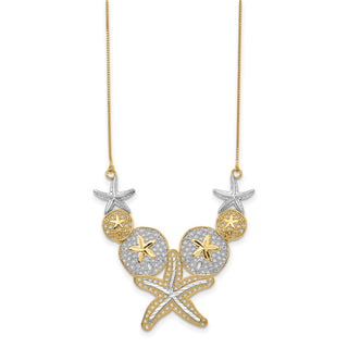 14k Yellow Gold & Rhodium Diamond-cut Starfish and Sand Dollar Necklace
