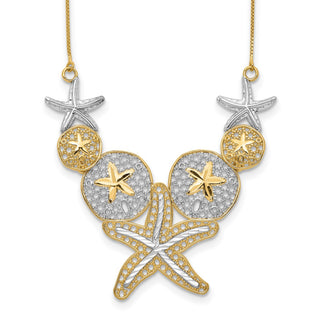 14k Yellow Gold & Rhodium Diamond-cut Starfish and Sand Dollar Necklace