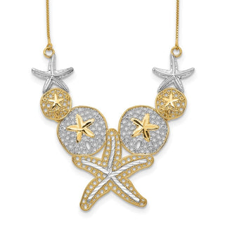 14k Yellow Gold & Rhodium Diamond-cut Starfish and Sand Dollar Necklace
