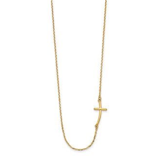 14k Yellow Gold Small Sideways Curved Cross Necklace