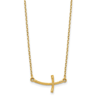 14k Yellow Gold Small Sideways Curved Twist Cross Necklace