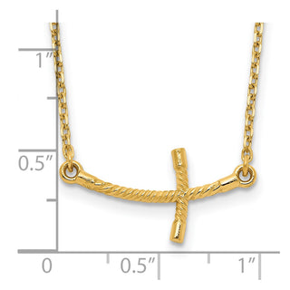14k Yellow Gold Small Sideways Curved Twist Cross Necklace
