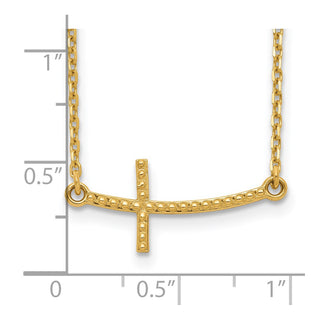 14k Yellow Gold Sideways Curved Textured Cross Necklace