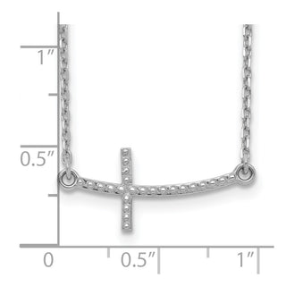 14k White Gold Sideways Curved Textured Cross Necklace