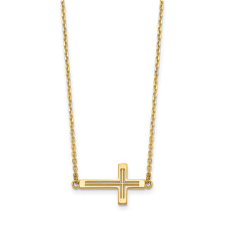 14k Yellow Gold Sideways Cut-out Cross Necklace