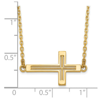 14k Yellow Gold Sideways Cut-out Cross Necklace