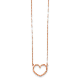 14k Rose Gold Polished & Textured Heart Necklace