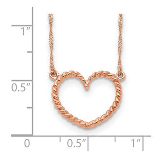 14k Rose Gold Polished & Textured Heart Necklace