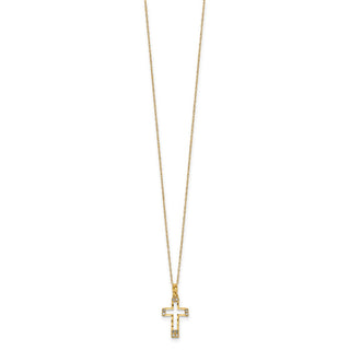 14k Yellow Gold Polished CZ Cross Pendant Necklace
