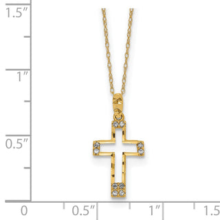14k Yellow Gold Polished CZ Cross Pendant Necklace
