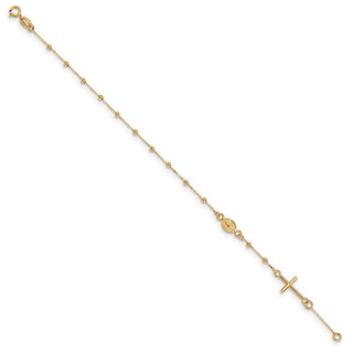 6.5" 14k Yellow Gold Polished 7.5in Cross Rosary Bracelet
