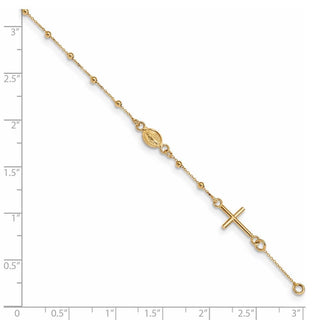 6.5" 14k Yellow Gold Polished 7.5in Cross Rosary Bracelet