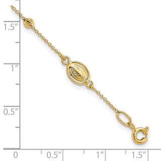 14k Yellow Gold Polished Diamond-cut Cross & Miraculous Medal .75in ext. Bracelet