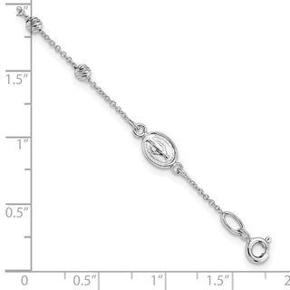 14k White Gold Diamond-cut Cross and Miraculous Medal .75in ext. Bracelet