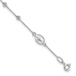14k White Gold Diamond-cut Cross and Miraculous Medal .75in ext. Bracelet
