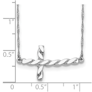 14k White Gold Polished Twisted Sideways Cross 17 inch Necklace