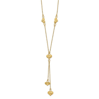 14k Yellow Gold Polished Diamond-cut Puffed Hearts w/2in Ext. Y-Necklace