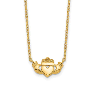 14k Yellow Gold Polished Claddagh Necklace