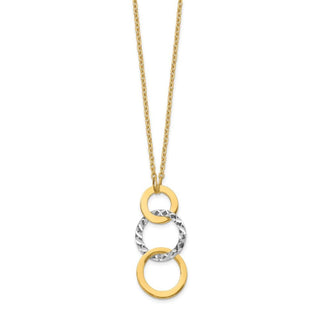 14k Two-tone Gold Polished & Textured 3-Circle Necklace