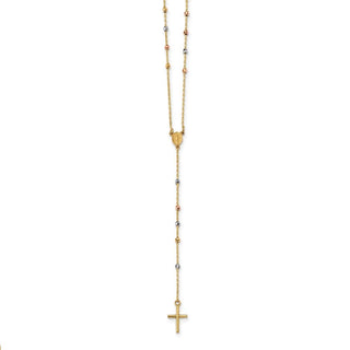 24" 14k Tri-Color Gold Polished Miraculous Rosary Necklace