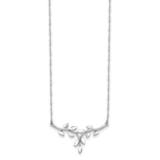 14K White Gold Polished Leaf Necklace