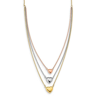 14K Tri-color Gold Three Heart w/ 1in ext. Necklace
